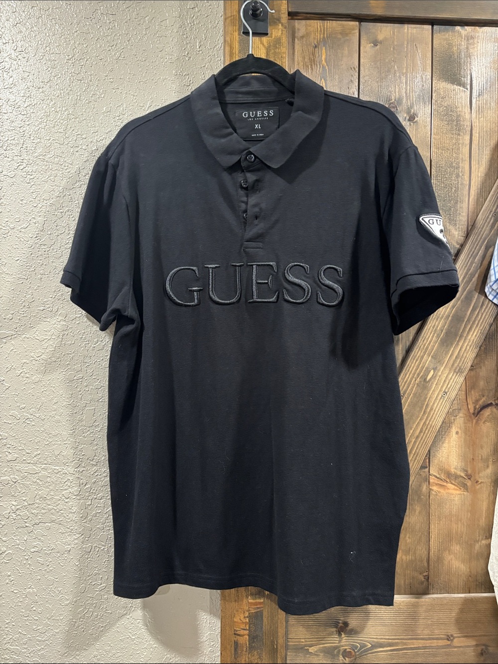 GUESS Black Men’s Polo with Raised Logo